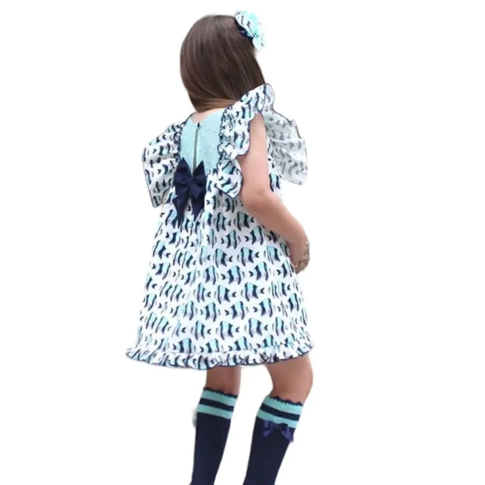 LOLITTOS | Blue | COTTON FISH PRINTED DRESS